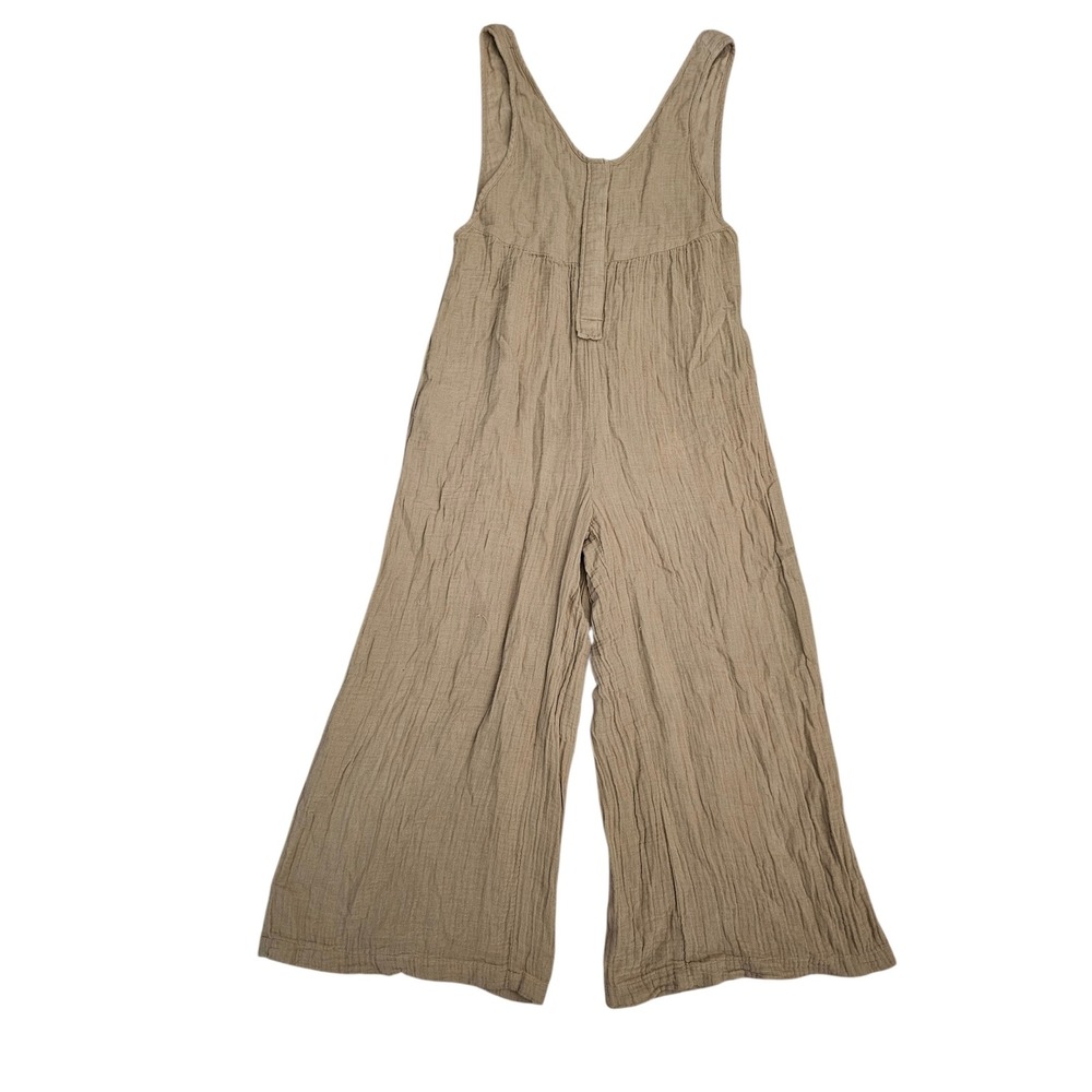 Longway Brown Cotton Gauze Wide Leg Jumpsuit Sleeveless Button Front oversized